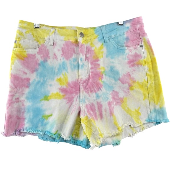 Judy Blue Pants - Judy Blue Womens Size X-Large Tie Dye Denim Shorts‎ JB150082 Frayed Hem Stretch